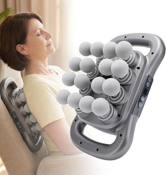 16-Head Massage Gun Set, Deep Tissue Back Massager with 9 Modes & 9 Speed Settings for Shoulders, Upper Arms, Buttocks, Legs (Dark Grey)