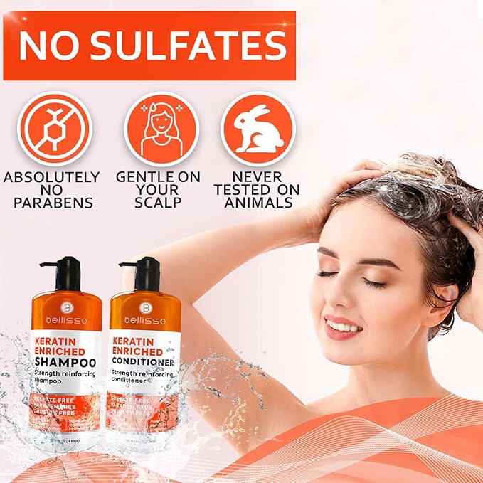 BELLISSO Aromatherapy Shower Steamers Set, 6 Fizzies, and Keratin Shampoo and Conditioner Set