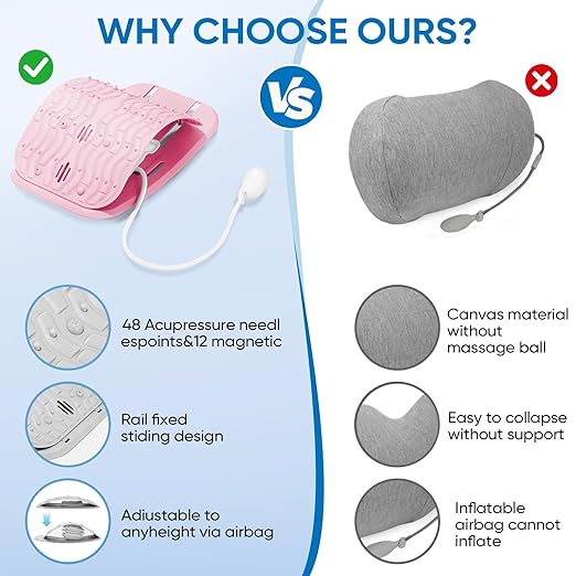 Ergonomic Lumbar Support Board, Lower Back Stretcher Adjustable Air Compression Mat Spinal Decompression Device, Back Stretcher for Lower Back Pain Relief,Ideal for Adults at Home or Work(pink)