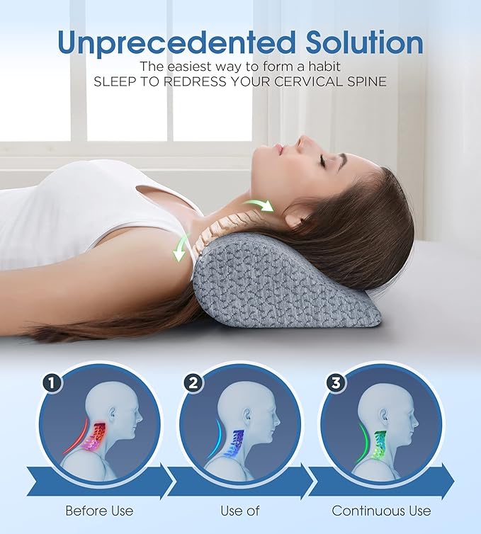 Demelon Cervical Neck Pillows for Pain Relief Sleeping, High-Density Memory Foam Pillow Neck for Bolster Support and Shoulder Relaxer, Decompression Devices Orthopedic Roll Pillow for Bed Office