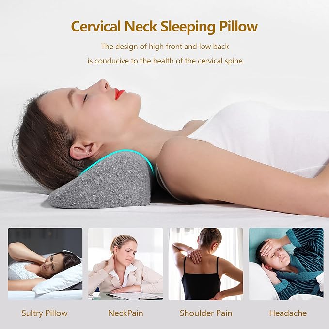 Cervical Neck Pillows for Pain Relief Sleeping, Memory Foam Neck Bolster Support Pillow and Shoulder Relaxer for Stiff Pain Relief, Neck Support Pillow Bed Neck Roll Pillow(Dark Gray)