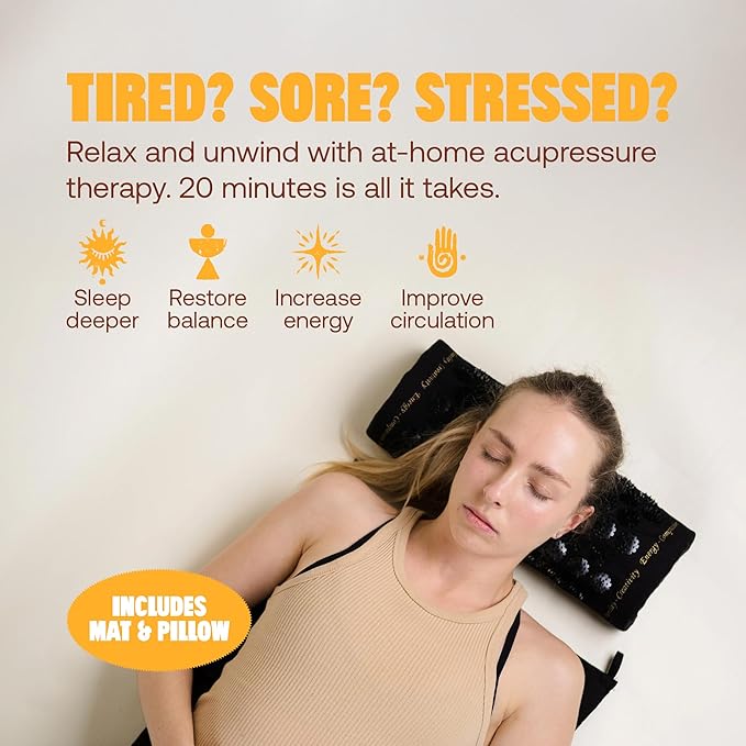 ShaktiMat Classic Acupressure Mat & Neck Pillow Set, Level 1 Intensity in Black, Sustainable & Durable, Relieves Stress & Tension, Promotes Relaxation & Focus