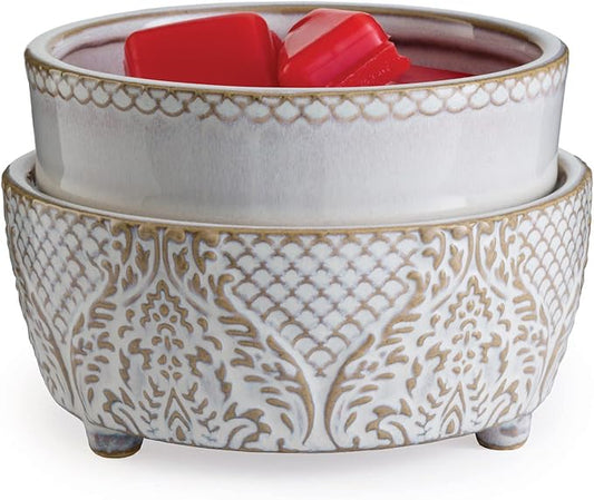 Candle Warmers ETC 2-in-1 Candle and Fragrance Warmer for Warming Scented Candles or Wax Melts and Tarts with to Freshen Room, Vintage White Lace