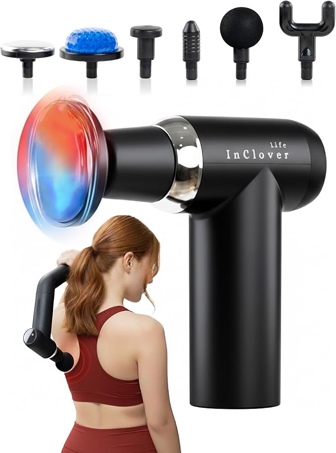 Massage Gun with Detachable Extension Handle for Deep Tissue Muscle Massage – Handheld Back & Shoulder Percussion Heated Massager for Men & Women. Professional Pain Relief Massage Tool.
