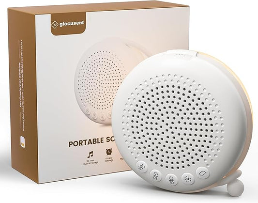 Glocusent 3-in-1 Portable Baby Sound Machine, White Noise Machine for Sleeping, Night Light & Phone Connected Speaker 34 Sounds Timing Function 1000mAh Large Battery Designed for Travel