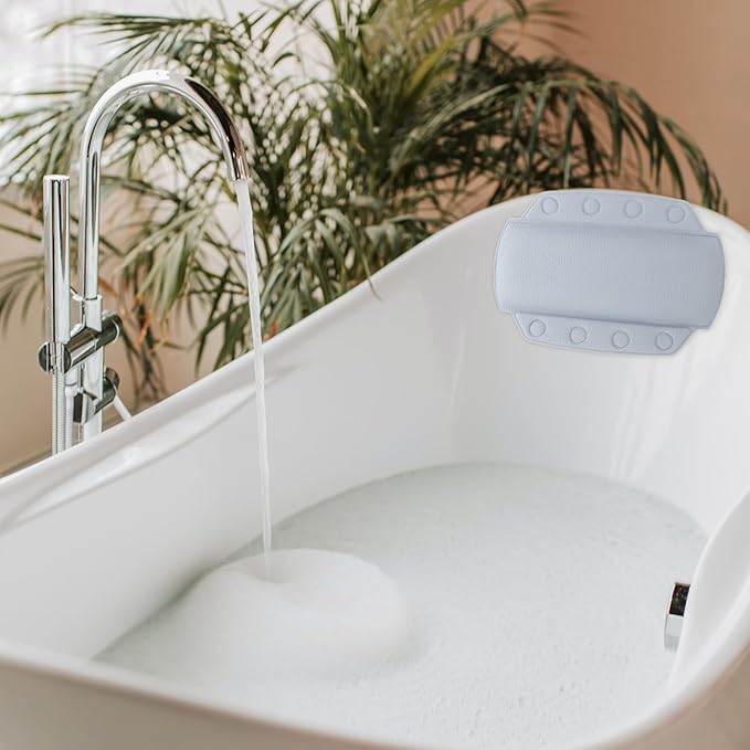 Zerodeko Supple Bath Pillow for Tub, Medium Size Foam Bathtub Headrest Cushion with Suction Cups, Comfortable Spa Pillow for Bathroom Relaxation