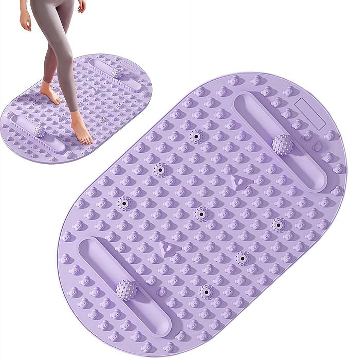 Foot Massage Mat with Two Massage Balls, Silicone Foot Pressure Point Massager Mat, Portable Feet Acupressure Pressure Point Pad Tool for Home Gym Office Travel (Purple 1set)