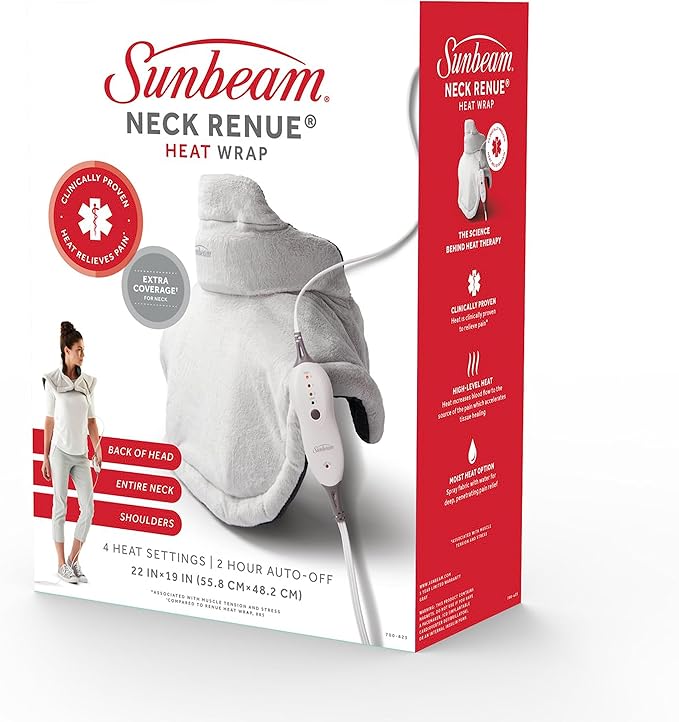 Sunbeam Contoured Heating Pad for Neck & Shoulder Pain Relief with Auto Shut Off Moist Heating Option 22 x 19 Grey