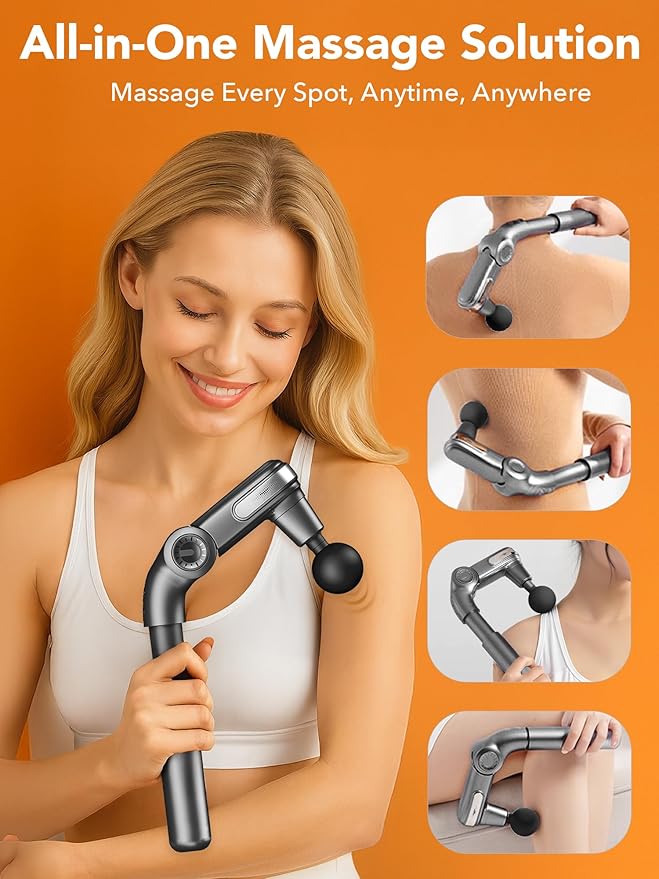 Foldable Massage Gun Deep Tissue with Retractable Handle，Back and Neck Massager for Pain Relief，Handheld Massager for Shoulder Lower Leg Waist– Perfect Gifts for Women , Father, Mother, Friends