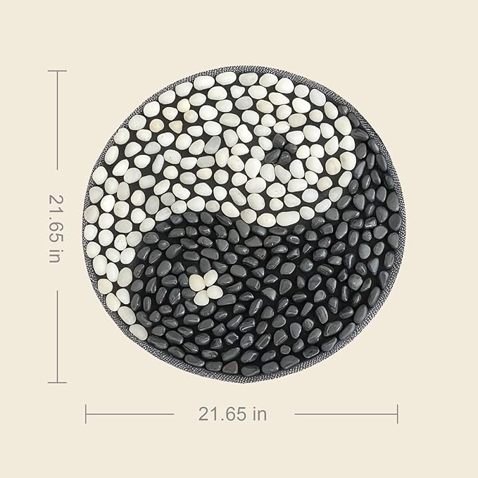 Rain Flower Stone Yin Yang Foot Massager Mat, Natural Pebble Acupressure pad for Plantar Fasciitis Relief, Reflexology Massage.