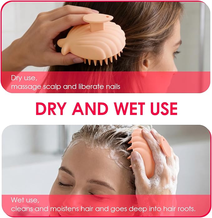 Detangling Silicone Scalp Scrubber Brush, for Wet or Dry Hair, Scalp Brush for Hair Growth and Dandruff Removal,Ergonomic Scalp Massager(Coral Color)
