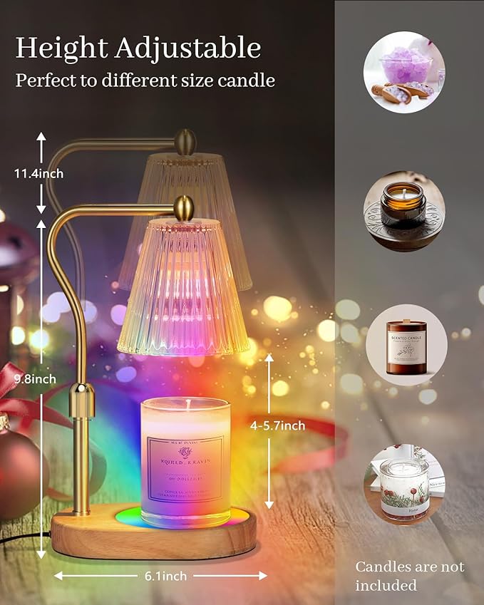 Candle Warmer Lamp with 7 LED Colors Changing,Candle Warmer with Timer Dimmer, Electric Candle Lamp with Adjustable Height Home Decor for Secented Jar Candles Christmas Gift for Mom Women