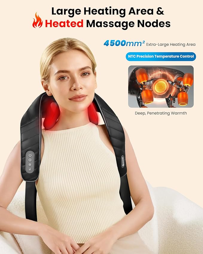 COMFIER Cordless Neck Massager with Heat, 4D Kneading Shiatsu Neck and Shoulder Massager Deep Tissue, Hands-Free Straps, FSA Eligible HSA, Mothers Day Gifts for Mom Women