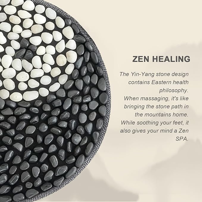 Rain Flower Stone Yin Yang Foot Massager Mat, Natural Pebble Acupressure pad for Plantar Fasciitis Relief, Reflexology Massage.