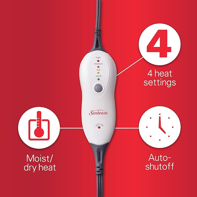 Sunbeam Contoured Heating Pad for Neck & Shoulder Pain Relief with Auto Shut Off Moist Heating Option 22 x 19 Grey