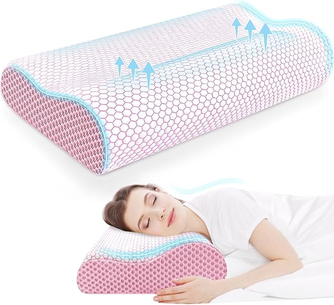 CloudBliss Memory Foam Pillow, Ergonomic Neck Contour Cervical Pillow for Back and Shoulder Pain, Orthopedic Pillow for Neck Pain Relief, for Sleeping Side, Back, Stomach Sleepers - Pink, Standard