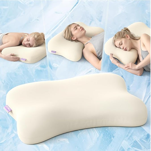 Side Sleeper Pillows - Patented Cervical Neck Pillow for Sleeping with Cooling & Removable Cover- High Loft Heavy Density Memory Foam Pillow for Side Back Sleepers (Beige)
