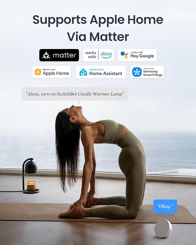 SwitchBot Candle Warmer Lamp with Gift Box Matter-Certified Voice Control, Birthday Gifts for Women Mom, House Warming Gifts New Home Decor, Dimmable Flameless Candle Wax Melter