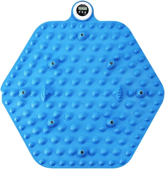 Acupressure Mat for Foot Massage, Foldable Yoga Mat for Living Room and Gym, Hexagon Blue Timer