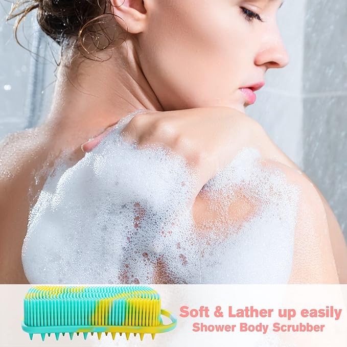 Silicone Body Scrubber, 2 in 1 Body Brush & Hair Scalp Brush for Shower and Bath, Easy Clean, Lathers Well, Stimulating Blood Circulation More Hygienic Than Loofah, Fit Women Men.Camo Green