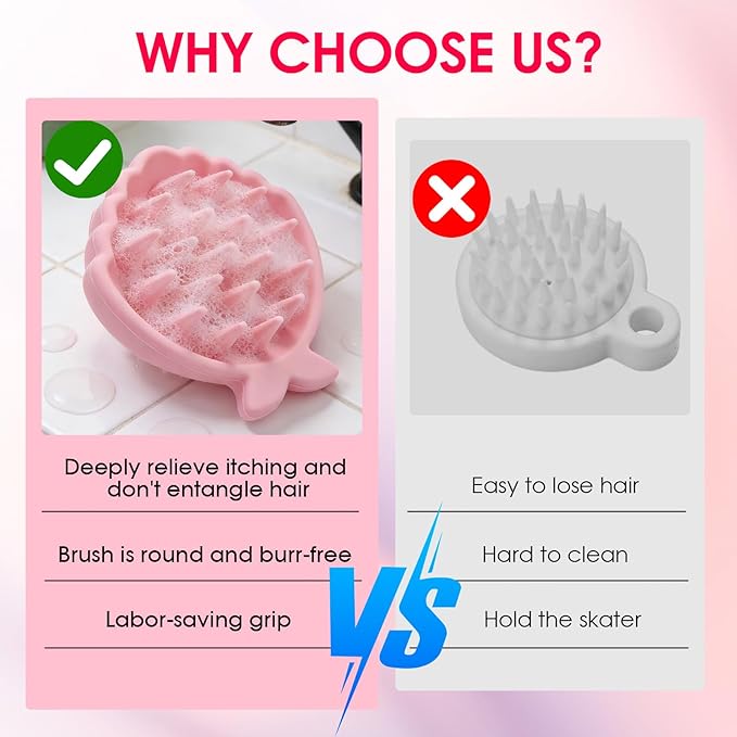 Detangling Silicone Scalp Scrubber Brush, for Wet or Dry Hair, Scalp Brush for Hair Growth and Dandruff Removal,Ergonomic Scalp Massager（Pink）