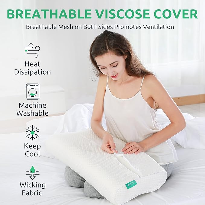 UTTU Cervical Pillow for Neck Pain Relief, Memory Foam Neck Pillow for Sleeping, Adjustable Orthopedic Sandwich Pillow, Contour Cooling for Side Back Stomach Sleeper, Queen(23.6"×14"×5.2"/4.5")
