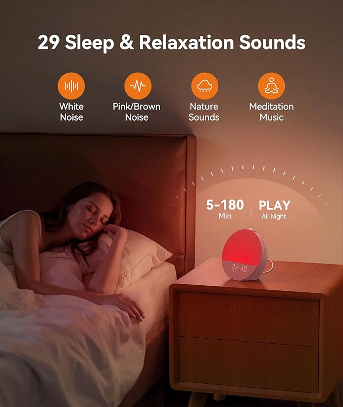 Dreamegg Sunrise 1 Pro - Sunrise Alarm Clock, Sound Machine for Sleep, Favorites Mode, Sleep Routines, Dimmable Night Light, 29 Soothing Sounds, White Noise Machine, Wake Up Light for Bedrooms (Cream)