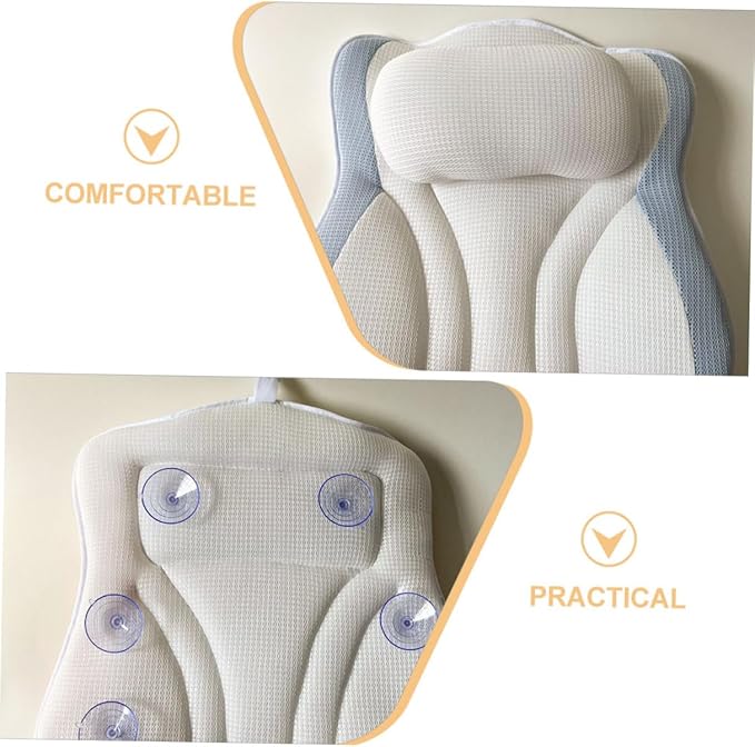 Zerodeko Bathtub Pillow with Suction Cups, Mesh Spa Neck Support Cushion 48x42x10cm, Non-Slip Breathable Bath Pillow for Soaking Tub Relaxation