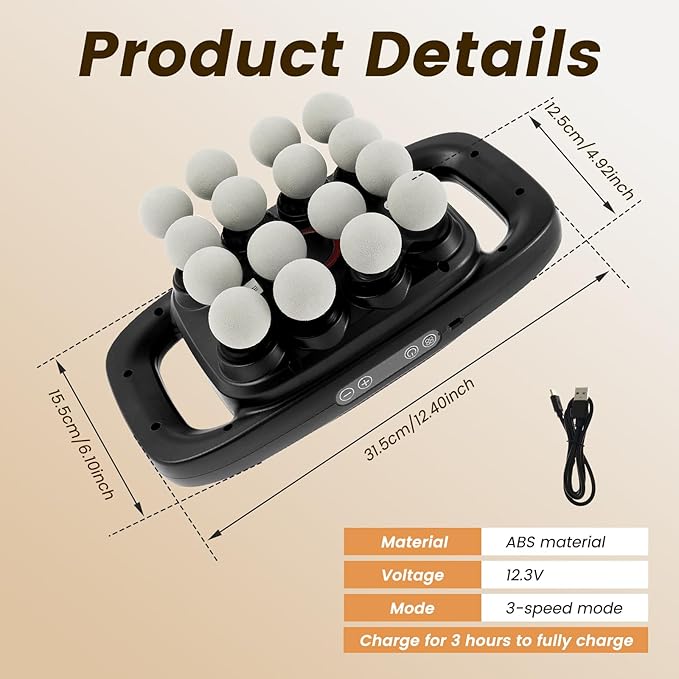 16 Heads Massage Gun Set, Electric Muscle Massager, with 3 Modes 30 Intensities, Noise reduction, shockproof, noise absorption, Percussion Massager for Deep Tissue, Back, Shoulders, Legs, Pain Relief