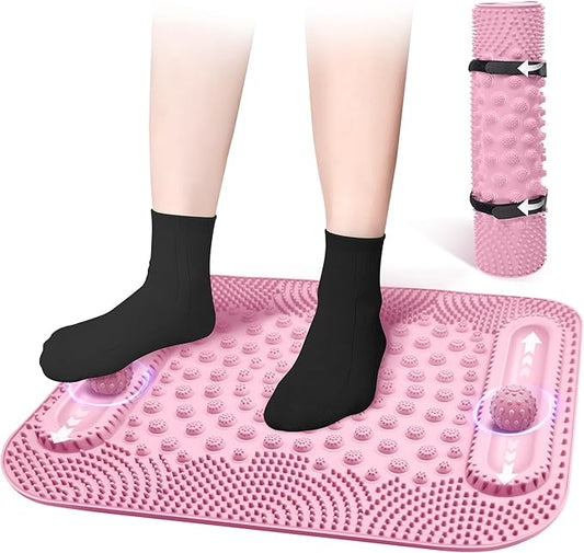 Foot Massage Mat with Two Massage Balls, 5-Zone Acupressure & Reflexology Mat for Various Stimulation, Portable Pressure Point Pad for Feet Relaxation, Pain, Fatigue Relief((Pink)
