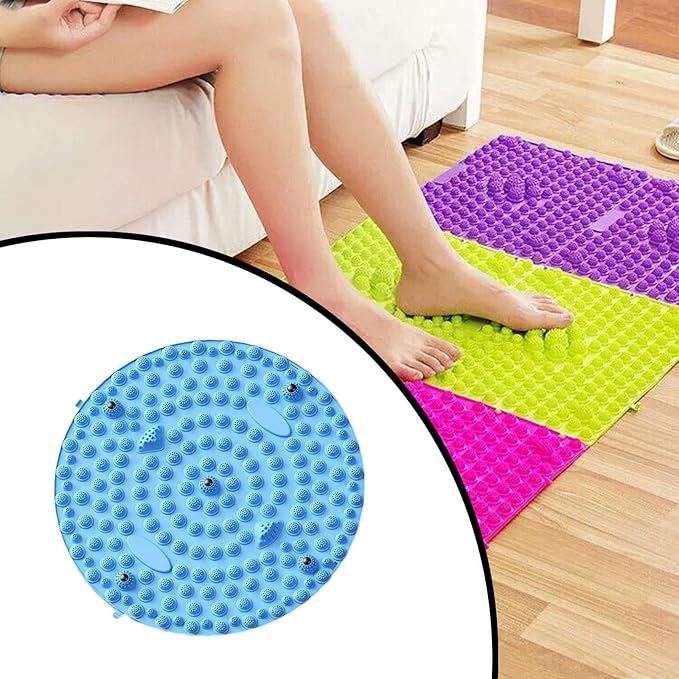 Acupressure Mat for Foot Massage, Foldable Yoga Mat for Living Room and Gym, Blue Round