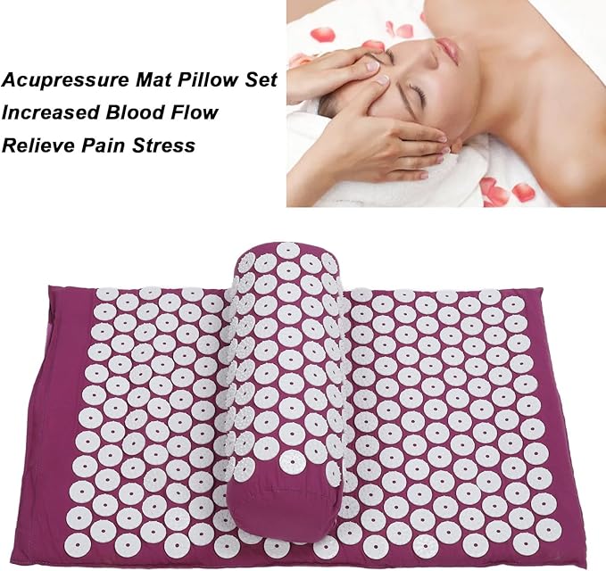 ZJchao Acupressure Mat Set, Muscle Relaxation Stress Reduction Acupuncture Pillow and Mat Kit Point for Sleeping Aid & Recovery