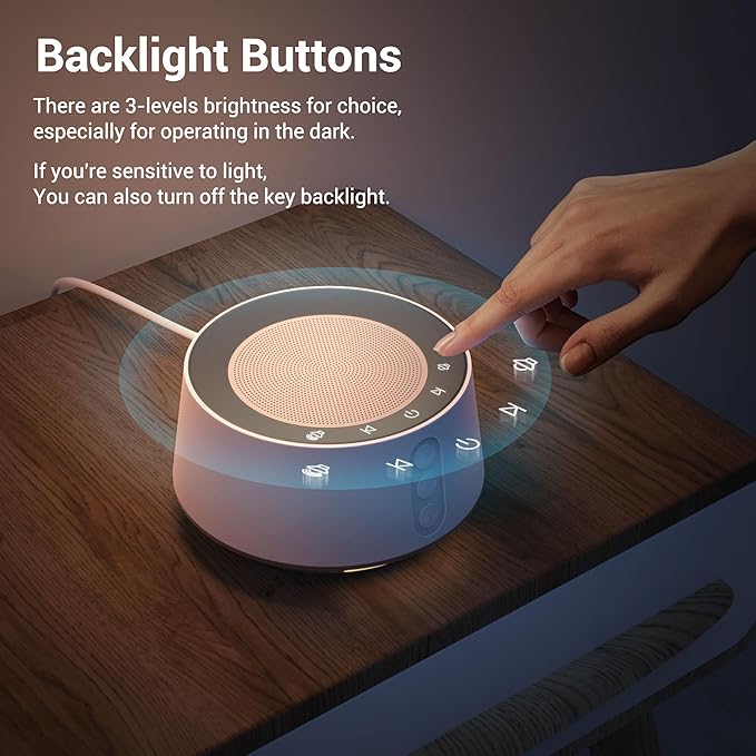 BGOVERSS White Noise Sound Machine with 20 Soothing Sounds, 10 Colors Night Light Sleep Machines Home Office Travel, 5 Timers and Memory Feature Sound Machine for Nursery Baby Kids Adults (Wood)