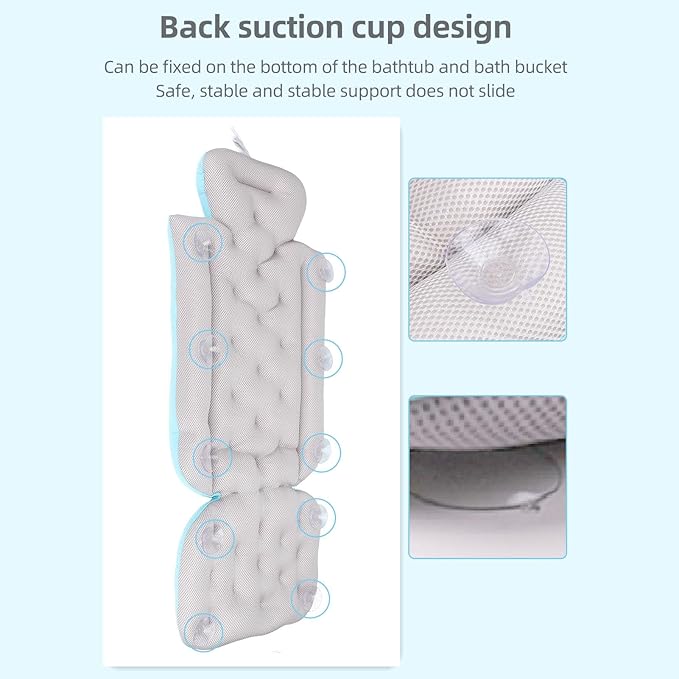 Full Body Bath Pillow for Bathtub, Spa Bathtub Cushion for Head Neck Shoulder Back Support, Bathtub Full Body Mat Adult Bath Mat with Suction Cups, Bath Cushion for Tub (#1)