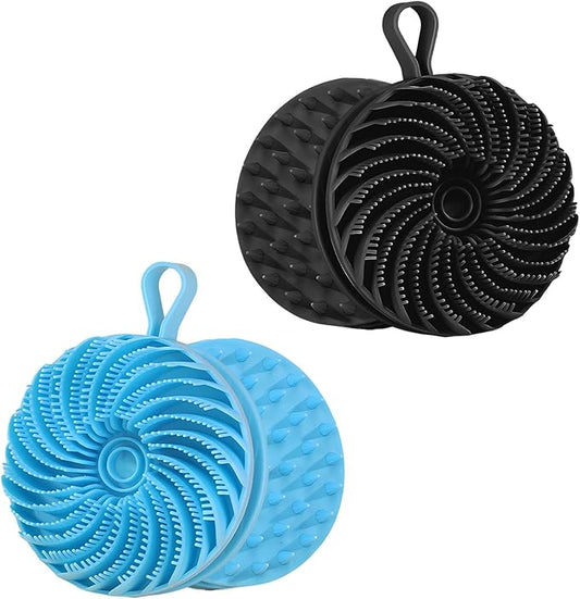 2 Pcs Larger Silicone Body Scrubber&Scalp Massager Hair Growth,Dual Sided Dual-Use,Exfoliating Body Scrubber,Wet&Dry Brush for Hair Massager Scalp,Silicone Shower Scrubber(Black and Blue)