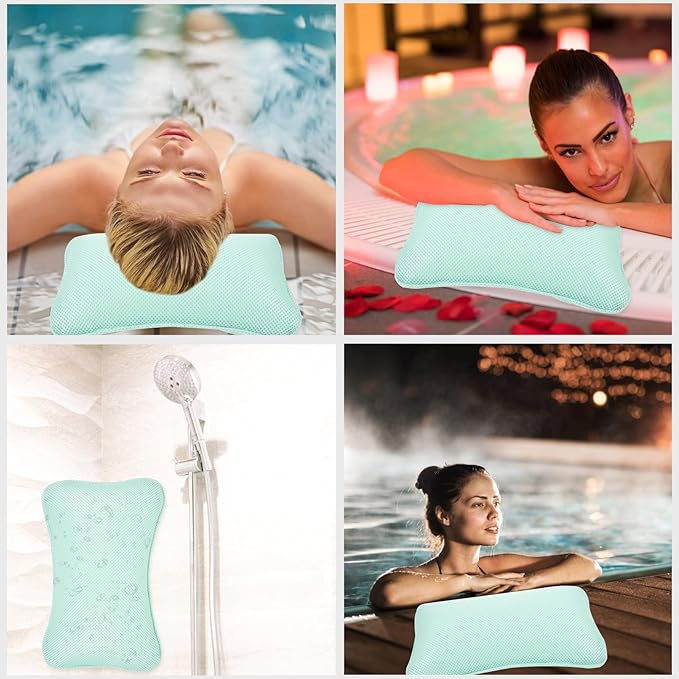 NOLITOY Bath Pillow for Tub with 3D Mesh and Suction Cups, Washable Bathroom Spa Headrest Cushion for Bathtub Relaxation and Sauna Use, Comfortable Support for Home and Hotel Random Color