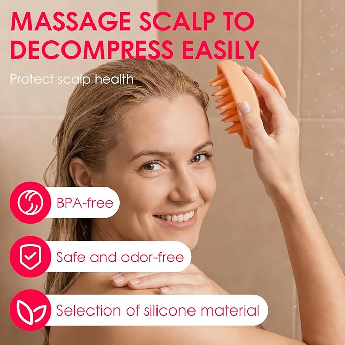 Detangling Silicone Scalp Scrubber Brush, for Wet or Dry Hair, Scalp Brush for Hair Growth and Dandruff Removal,Ergonomic Scalp Massager(Coral Color)