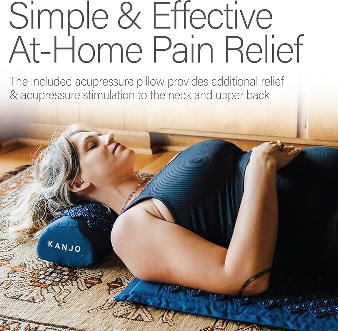 Navy Kanjo Premium Acupressure Mat and Pillow Set for Back Pain Relief & Neck Pain Relief with Carry Bag & Kanjo Flex Height Acupressure Neck Pain Relief Cushion