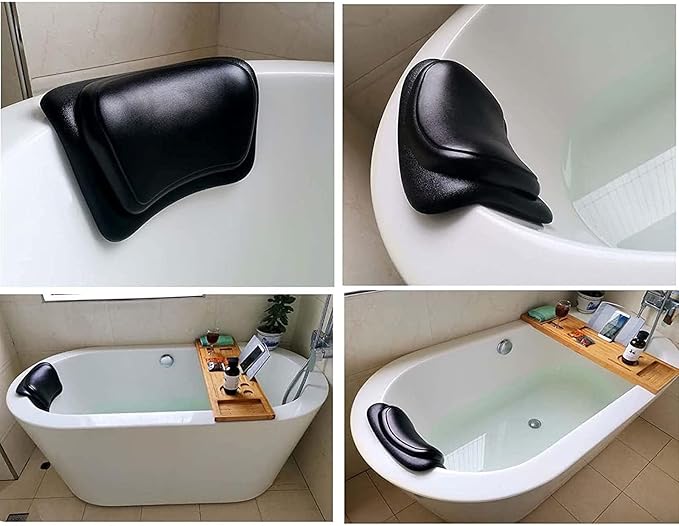 Ergonomic Bath Tub Pillows with Suction Cups, Bath Pillow for Tub, Bathtub Pillow Rest for Home Spa, Soft, Waterproof Headrest,Grey