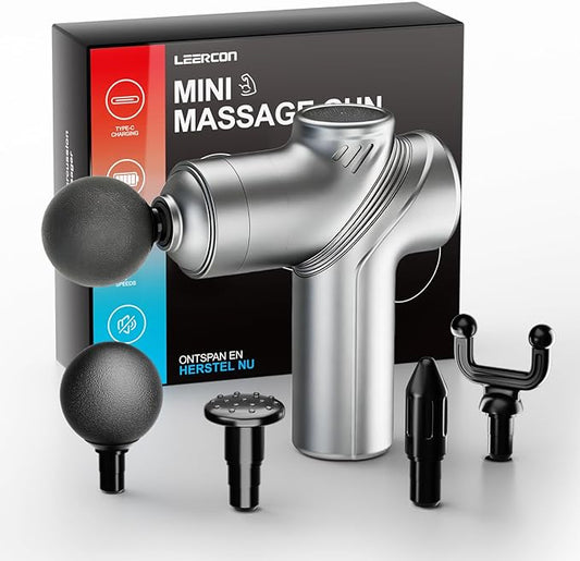 Deep Tissue Mini Massage Gun, Muscle Percussion Massager for Athletes, 4 Massages Head and 6 Speeds for Pain Relief, Grey