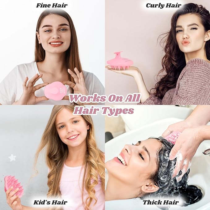 URTHEONE Scalp Massager Shampoo Brush for Hair Growth,Soft Silicone Scalp Scrubber Shower Brush for Women Men Kids Stress Relax&Scalp Exfoliator,Scalp Scrubber for Dandruff Removal (Pink)