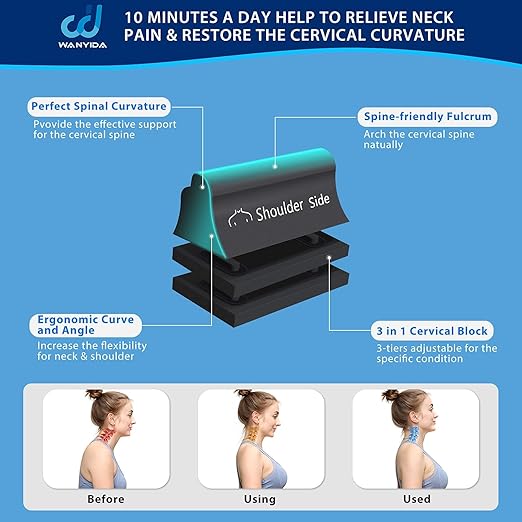 WANYIDA Neck and Shoulder Relaxer, Neck Stretcher Chiropractic Pillows for Pain Relief, Cervical Traction Device for Cervical Spine Alignment，FSA HSA Eligible