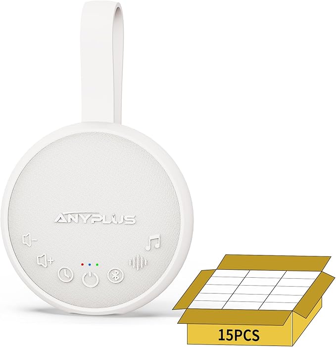 White Noise Machine for Sleeping Adults & Baby, Portable Sound Machine with 24 Soothing Sounds, Bluetooth 5.1, Battery Powered, 3 Timer Settings, Memory Function for Trave, Office (White)-15Pack