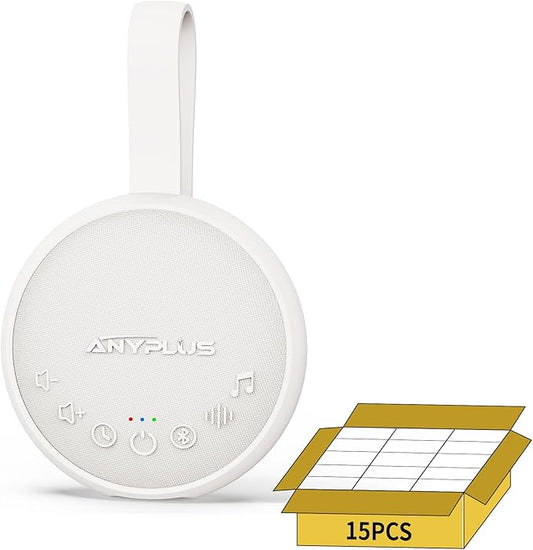 White Noise Machine for Sleeping Adults & Baby, Portable Sound Machine with 24 Soothing Sounds, Bluetooth 5.1, Battery Powered, 3 Timer Settings, Memory Function for Trave, Office (White)-15Pack