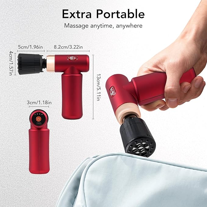 Deep Tissue Massage Gun, Back Massage Gun for Pain Relief, Replacement Heads for Moxibustion to Relieve Body Fatigue, Red