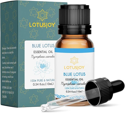100% Pure Blue Lotus Oil 0.34 Fl Oz, Natural Blue Lotus Essential Oil in Amber Glass Bottle with Dropper for Diffuser, Massage, Skin & DIY Use