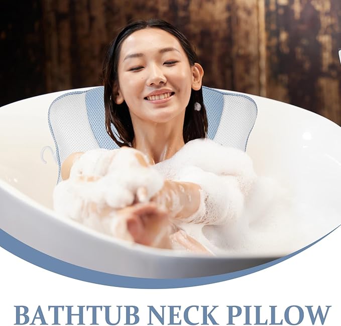 Alipis Bath Pillow for Tub with 4 Suction Cups, Air Mesh Bath Neck Pillow, Non-Slip Washable Spa Tub Headrest for Soaking and Relaxation in Bathroom