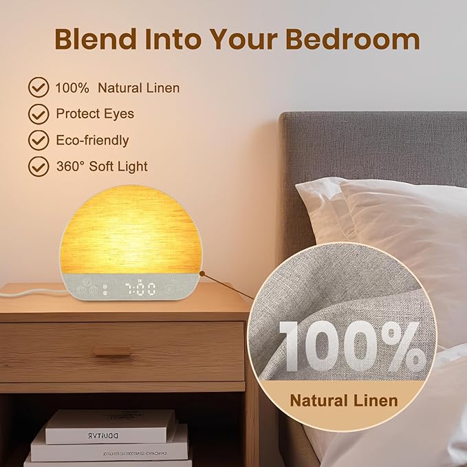 Tap Snooze Sunrise Alarm Clock, Wake Up Light Alarm with Remote Control, Bluetooth Speaker & USB Charging, 37 Sounds White Noise Machine, 15 Colors Dimmable Night Light for Heavy Sleepers