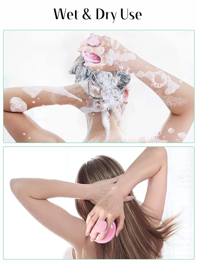 HEETA Scalp Massager Hair Growth, Soft Silicone Scalp Scrubber Shampoo Brush for Exfoliation, Dandruff Removal Head Massage Stress Relax, Wet & Dry Use for Thick Thin Curly Hair Care, Cherry Pink