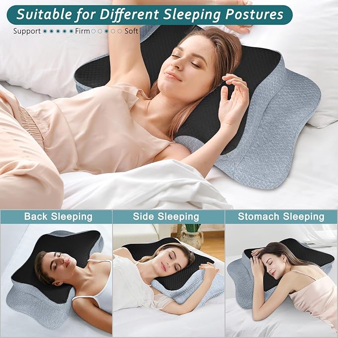 Cervical Neck Pillow for Pain Relief Sleeping, Contour Memory Foam Pillows, Ergonomic Side Sleeper Pillows for Adults, Cooling Orthopedic Neck Support Pillow for Back Stomach Sleepers